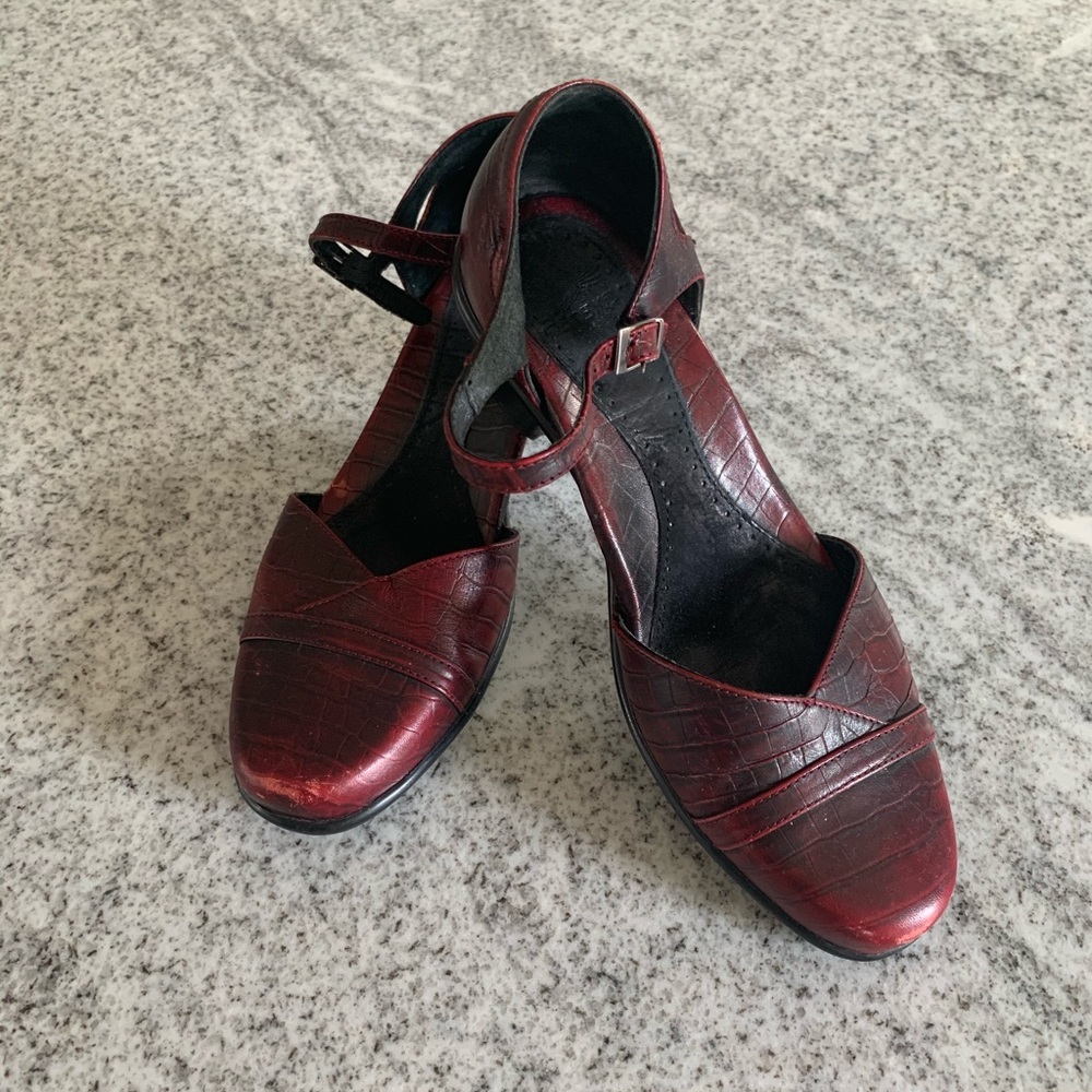 Textured Red Leather Dansko Heels
